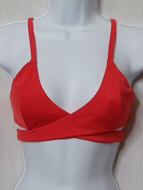 Scavi Women's Red Bikini Top Swimwear With Cross Over Straps. Size S